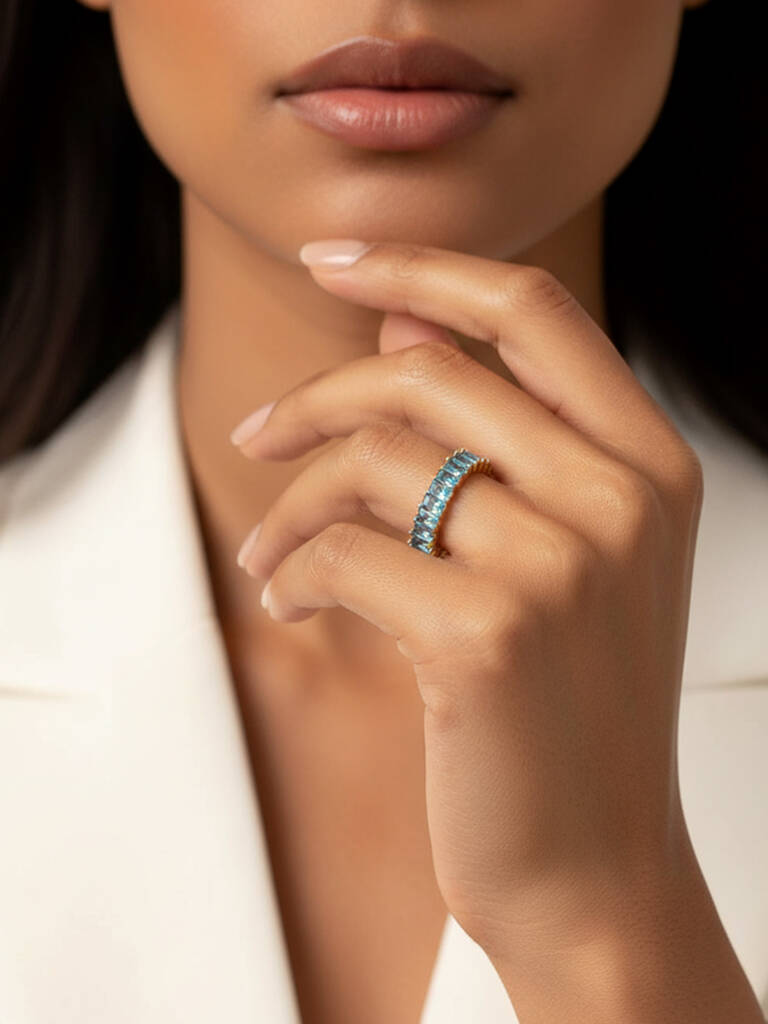 Women's Thick Stacking Ring With Turquoise Blue Stones, 1 of 4