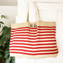 Personalised Monogram Red Stripe Beach And Shopping Bag, thumbnail 3 of 6