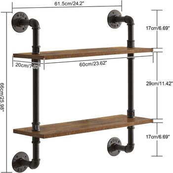 Two Tier Industrial Pipe Wall Mount Shelves, 6 of 6