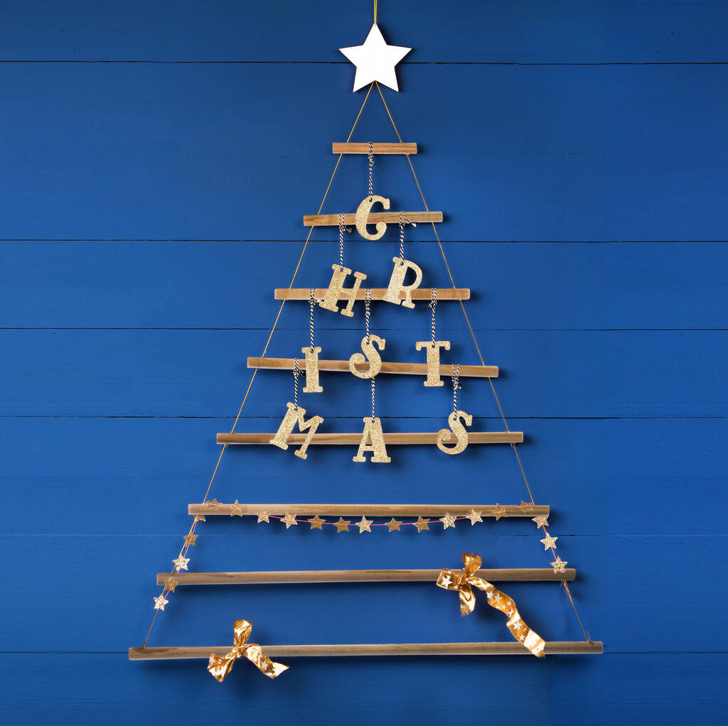 Natural Wooden Hanging Christmas Tree With Star
