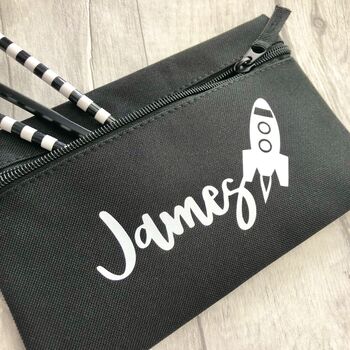 Personalised Child's Name Rocket School Pencil Case, 2 of 3