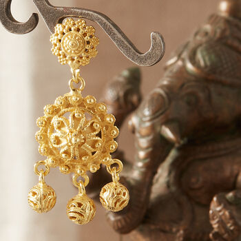 Gold Plated Silver Filigree Stud Ball Drop Earrings, 2 of 8