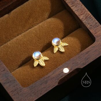 Sterling Silver Moonstone And Leaf Motif Stud Earrings, 4 of 12