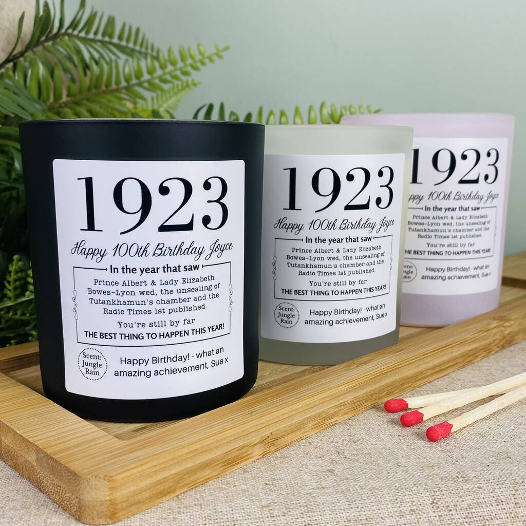 Personalised 100th 1923 Birthday Milestone Candle By The Fire Shack