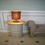 Tall Dark Walnut Table Lamp With A Wooden Light Shade, thumbnail 3 of 11