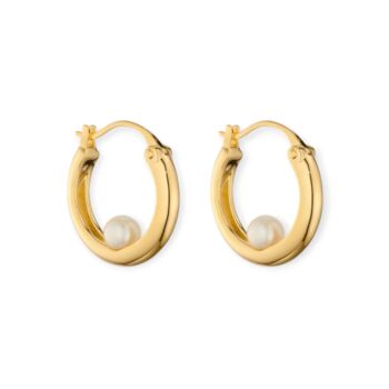 18ct Gold Plated Encased Pearl Hoop Earrings, 3 of 9