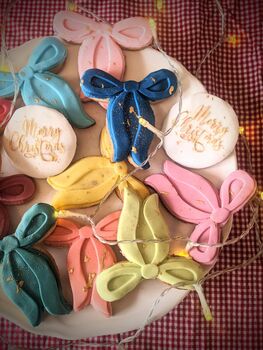 Hand Iced Personalised Multi Coloured Christmas Bows Biscuit Gift Box, 5 of 8