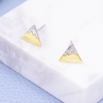 Sterling Silver Fuji Mountain Stud Earrings With 18ct Gold Coating, 7 of 12