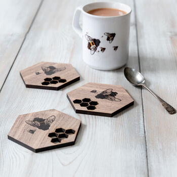 Honeycomb And Bee Walnut Coaster, 5 of 5