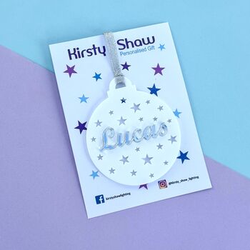 Christmas Tree Bauble With Stars And Name, Gold Or Silver, 7 of 7