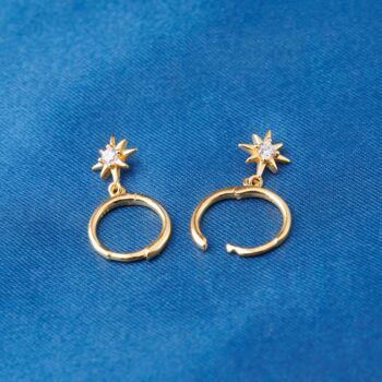 Gold Starburst Charm Hoop Earrings, 5 of 7