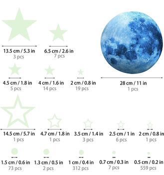 Glow In The Dark Moon Stars, Removable Vinyl Decals, Three Colours, 7 of 8