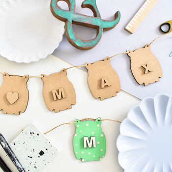 Personalised Wooden Bunting Owl And Name, 2 of 5