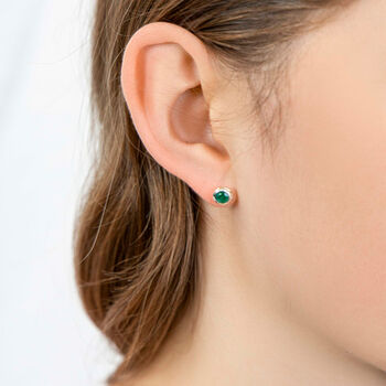 Simple Molten Sterling Silver Emerald Stud Earrings, 4 of 8