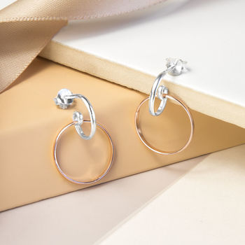 Sterling Silver Rose Gold Ring Stud Earrings, 2 of 4