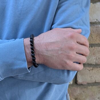 Men's Black Tourmaline And Lava Bead October Birthstone Bracelet, 5 of 10