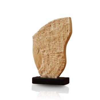Handcrafted Travertine Sculpture, Beige Stone On Black Base, 2 of 2