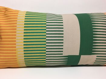 Combed Stripe Cushion, Bottle Green, Straw + Mustard, 2 of 6