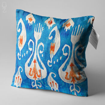 Blue And Orange Ikat Printing Cushion Cover, 3 of 7