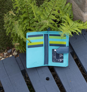Turquoise Multi Colour Leather Purse Wallet Rfid, 4 of 10