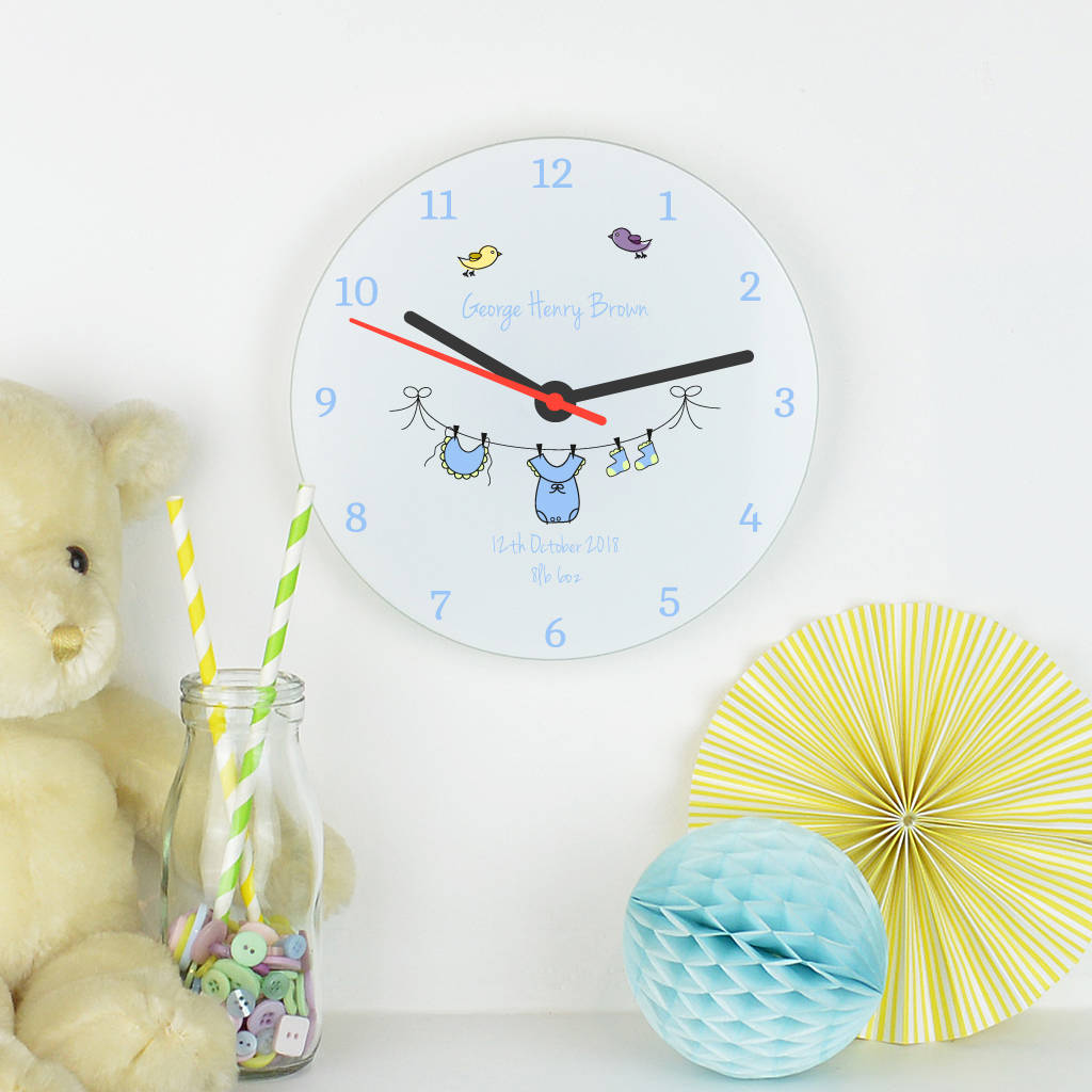 personalised new baby boy clock by andrea fays
