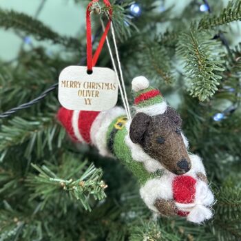 Personalised Sausage Dog Elf Bauble, 2 of 5
