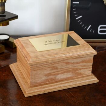 Personalised Oak Urn With Plain Brass Effect Plaque, 4 of 5