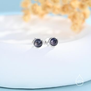 Sterling Silver Dark Iolite Stud Earrings, 2 of 11
