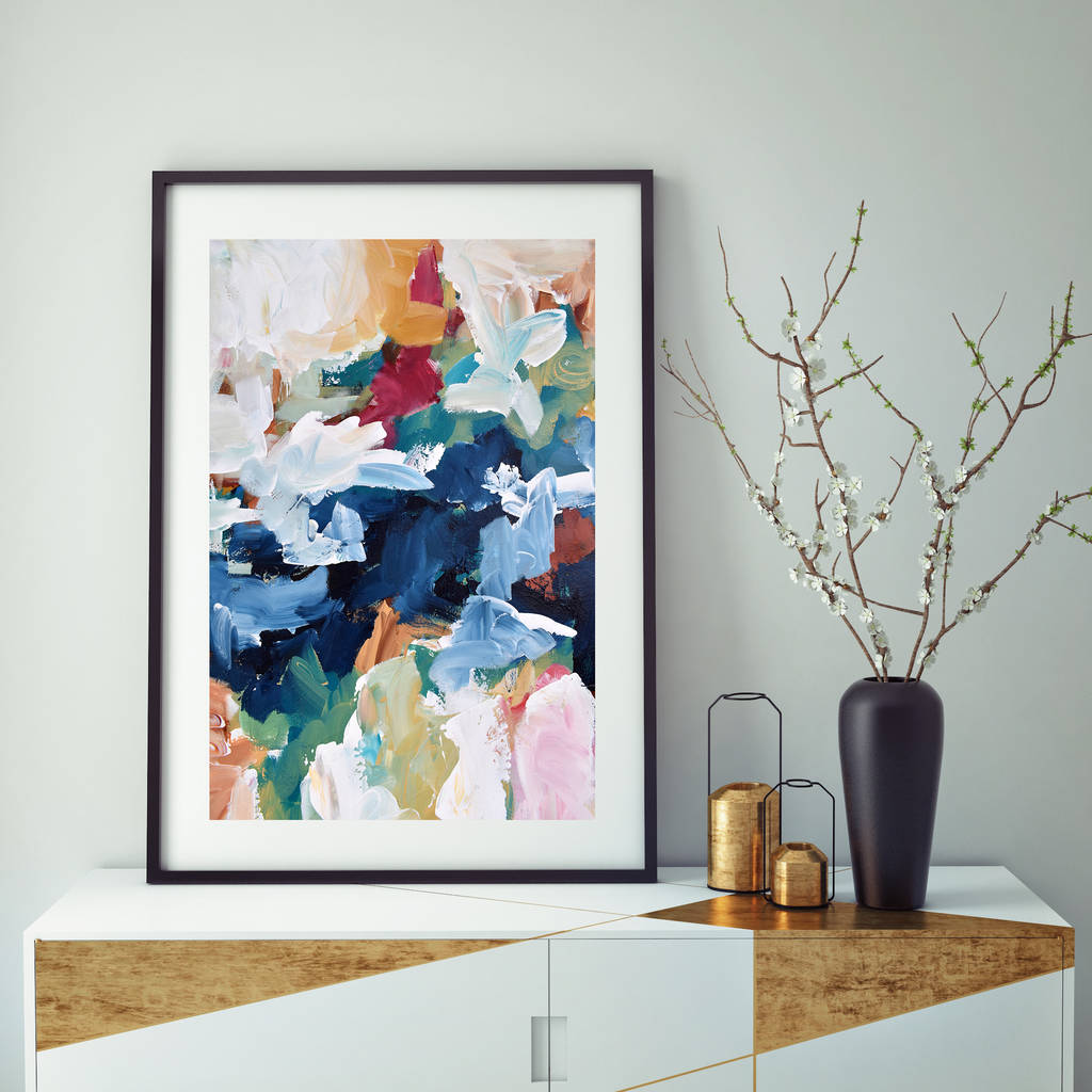 contemporary blue abstract frame art prints large by ...