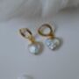 Irregular Baroque Pearl 16k Gold Plated Heart Drop Earrings, thumbnail 2 of 7