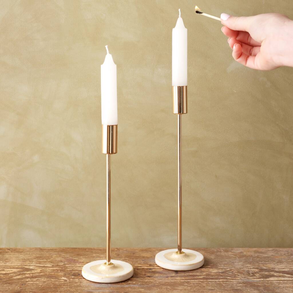 Candlestick Holder With Glazed Base In Gold Toned Metal, 1 of 7
