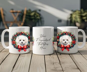 Personalised Bichon Frise Christmas Wreath Dog Mug, 2 of 2