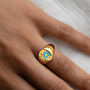 Blue Flower Gold Signet Open Ring Non Tarnish, thumbnail 2 of 5