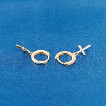 Dangling Gold Cz Cross Earrings, 7 of 8