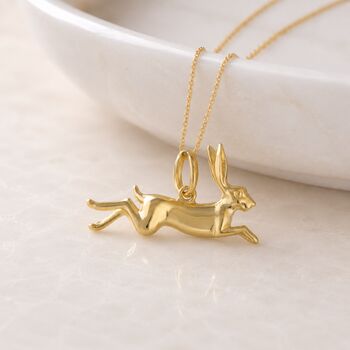 Personalised Gold Plated Sterling Silver Leaping Hare Necklace, 3 of 7