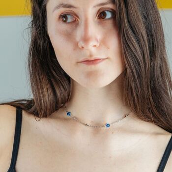 Blue Evil Eye Cross Minimalist Choker Necklace, 4 of 10
