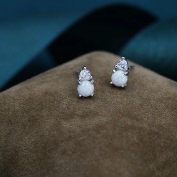 Sterling Silver Tiny White Opal And Cz Stud Earrings, 2 of 11