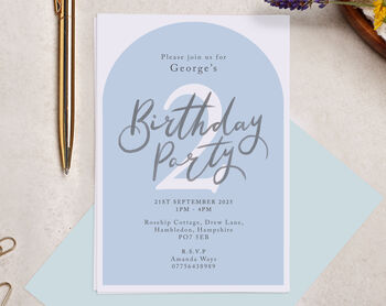 Personalised A6 Blue Age Birthday Party Invitation, 3 of 3