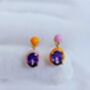 Amethyst Stud Drop Enamel Irregular Earrings, thumbnail 5 of 8