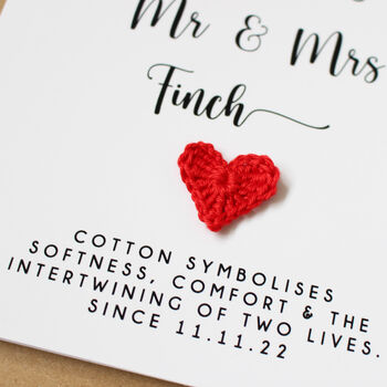 Personalised 2nd Anniversary Card With Cotton Heart, 5 of 5