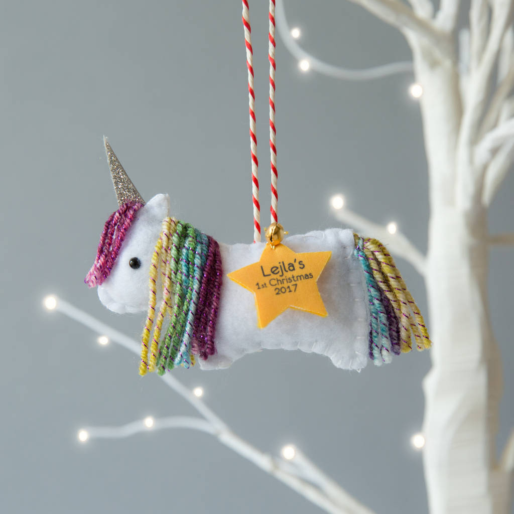 Rainbow Unicorn Personalised Christmas Tree Decoration By Miss Shelly
