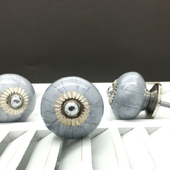 Blue Or Grey Metallic Paint Contrast Cupboard Knobs, 4 of 4