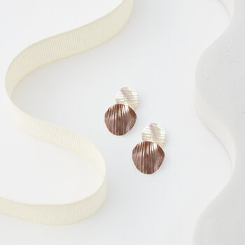 Hammered Textured Two Tone Brown Double Disc Earrings, 3 of 3