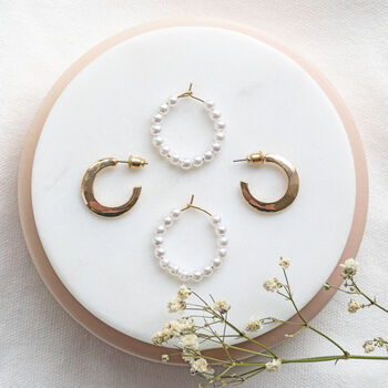 Gold Plated Pearl Hoop Earring Set, 4 of 5