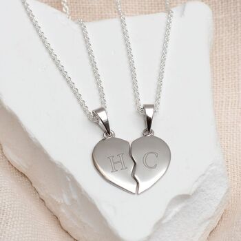 Personalised Sterling Silver Split Heart Friendship Necklace Set, 2 of 4