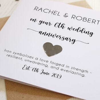Personalised 6th Anniversary Card With Iron Heart, 3 of 7