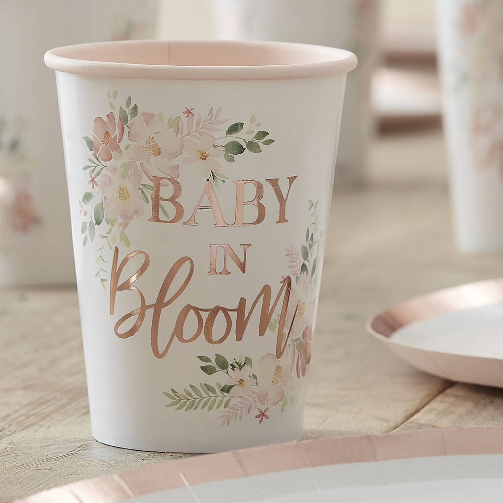 Rose Gold Floral Baby Shower Cups, 1 of 3