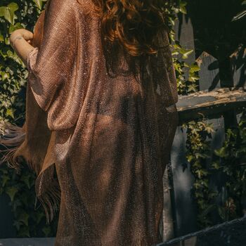 Rose Gold Viscose Metallic Tassel Kimono Beach Cover Up, 3 of 3