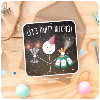 Let's Party Bitches Funny Card Birthday Celebration Hen Do Party Invite, 2 of 6
