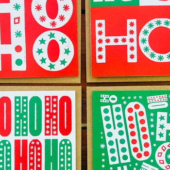 Pack Of Four Christmas Cards Ho Ho Ho, 7 of 7